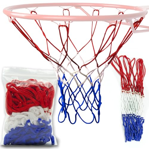 MOLTI Basketballnetz für Standard Körbe Ø 45 cm - Stabiles Nylon in NBA Farben Rot, Weiß, Blau - Ideal für Indoor und Outdoor, Einfache Montage mit 12 Schlaufen