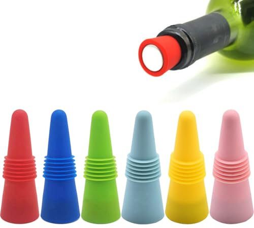 6 tappi riutilizzabili per bottiglie di vino, in silicone e acciaio inox, tappo per bottiglie con vite per conservare birra, champagne, liquori, ecc.