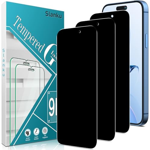 Slanku 3-Pack Privacy Screen Protector For iPhone 16 Pro Tempered Glass | Anti-Spy, 9H Hardness, Scratch-Resistant, Case-Friendly, HD Clear