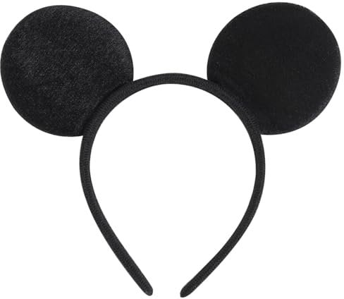 Jeffan 1 Pcs Mouse Ears Headbands for Kids and Adults - Boys & Girls Mouse Themed Birthday Party Supplies (Black, Onesize)