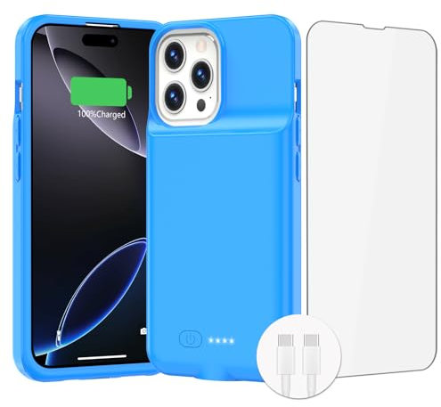 BOPPS for iPhone 16 Pro Max Battery Case, Ultra-Slim 15W Fast 8500mAh Portable Charger Case 360°Protection Rechargeable Extended Battery Charging Case for iPhone 16 Pro Max-6.9inch, Blue