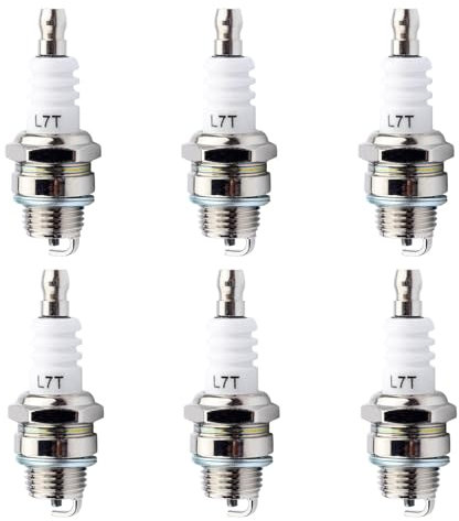 KOOLEVER Lot de 6 bougies d'allumage L7T de rechange pour moteurs à 2 temps, performance stable, outils de jardin pratiques, idéal pour tronçonneuse, tondeuse à gazon et mini moto 43-49 cc