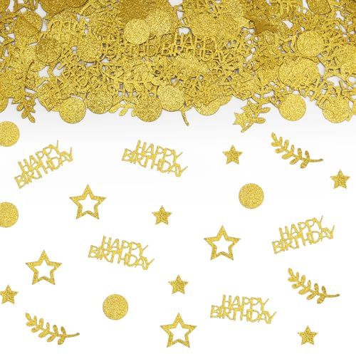 TUZELIYA Happy Birthday Konfetti Gold, Tischdeko Geburtstag Deko für Frauen und Männer, Streudeko, Luftschlangen, Geburtstagsdeko Tisch