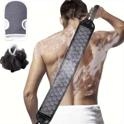 Juego kit exfoliación espalda 2 piezas guante de baño exfoliantes cepillo espalda ducha baño 1 estropajo exfoliante espalda doble cara limpieza cuerpo