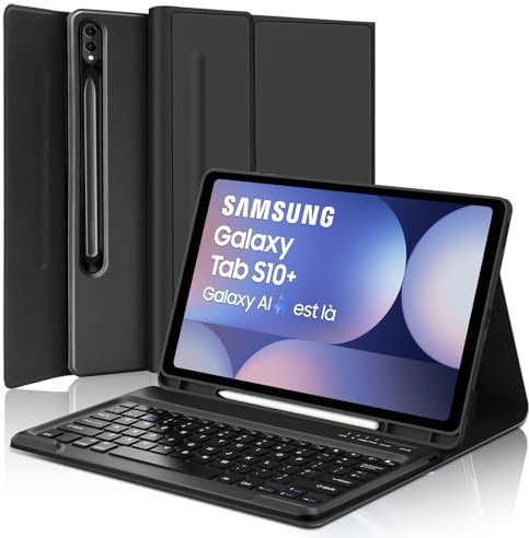 SENGBIRCH Keyboard Case for New Samsung Galaxy Tab S10 Plus 12.4 2024 - UK Layout Wireless Detachable Bluetooth Keyboard, Protective Folio Cover for Samsung Galaxy Tab S10 Plus 12.4 inch, Black
