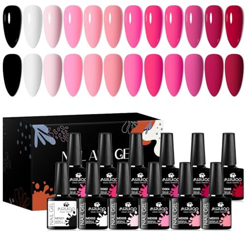 MSRUIOO UV Gel Nagellack Nude Rose Set 12 Farben Gel Nagellack Set Rose Weiß Set Nail Art Design Gellack für Starter Nail Art Salon DIY Home