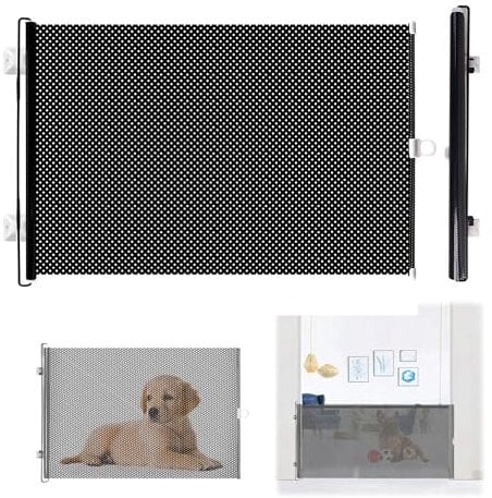 Cancelletto Cani Barriera Cani Cancelletto Scale,Recinto Retrattile per la Sicurezza dei Piccoli Animali Rete anti Infortunio, Altezza 40 CM Lunghezza Retrattile 125 CM, Versione Nera