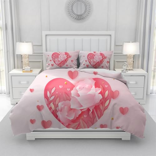 Housse de Couette 140x200 Roses Roses Housse Couette Doux Microfibre Respirante House de Couette 140 x200,Parure de Lit 140x200 avec Fermetureéclair+2 Taies d'oreiller 50x75cm