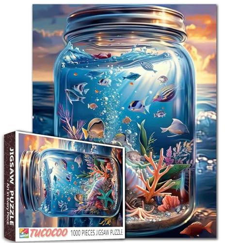 Ocean World in Glasflaschen-Puzzle, nautische Unterwasser-Szene, 1000 Teile, Puzzle für Erwachsene, 68,6 x 50,8 cm, Puzzles für Familien, HD-Qualität, gebeiztes Puzzle, Geschenk, perfekt für