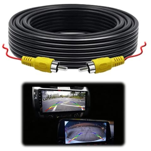 CKDSA 10M Cable de extensión para cámara de visión trasera. Mejorado con doble blindaje, cable de vídeo Cinch con conector RCA amarillo de video macho a macho y cable de alimentación AV para monitor y