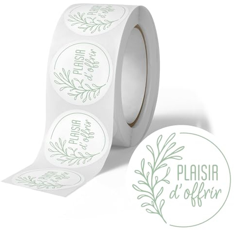 Avery - 500 étiquettes Plaisir d'Offir Rondes Autocollantes en rouleau - Nature vert & blanc - Ø 35 mm - Plaisir d'Offrir - 1 rouleau de 500 Stickers pour fleuristes, entrepreneurs, smallbusiness.