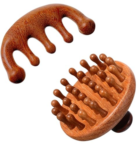 2 Stück Kopfhaut Massagebürste Holz Kopfhaut Massagekamm Holzkamm Massagekamm aus Holz mit breitem Zahn für Reduziert Schuppen und Stimulieren das Haarwachstum Männer und Frauen
