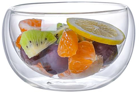 Mafagwre Glass Salad Bowls, Double-Walled Glass Soup Bowls, Fruit Salad Container Tableware, Reusable Snacks Bowl for Fruit Chips Dips Popcorn (500ML)