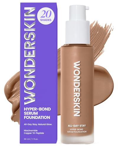 Wonderskin Hyper Bond All-Day Stay Serum Foundation – Waterproof, Transfer-Proof, 24HR Longwear Face Makeup with Niacinamide & Hyaluronic Acid – Lightweight, Natural Finish (Mood)