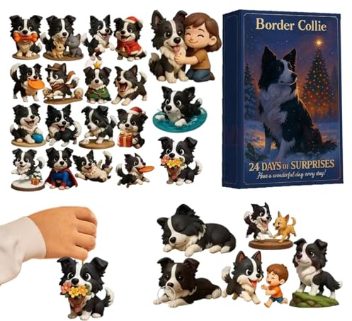 lisutupode Kalender 2025 Hund Advent 24 Tage Weihnachten Countdown Kalender mit niedlichen Hundeornamenten 2D Acryl Hunde Anhänger 24 Tage Kalender Countdown für Wandregal Tür Home Decor Neujahr