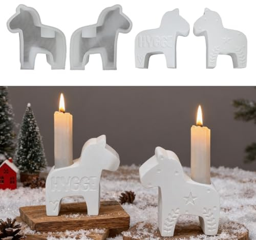 Silikonformen Gießformen Kerzenhalter, Silikonform Kerzenhalter Pferd 3D, Silikonform Weihnachten Pferd Klein Tiere, Dalahäst Gießformen Silikon Kerzen Halter, Gipsformen zum Gießen, DIY Gießform (AB)