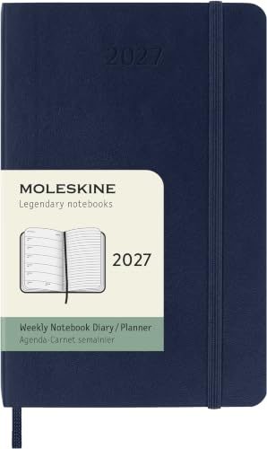 Moleskine Wochenkalender 2027, 12-Monats-Planer mit Platz für Notizen, Softcover, Elastischer Verschluss, Format Pocket 9x14 Cm, Saphirblau