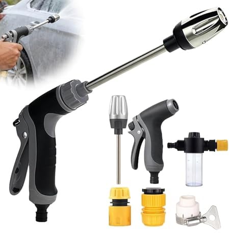 powerjet。Hochdruckpistole für Gartenschlauch, drehbare Hochdruckreiniger Pistole mit langem Stab & Zubehör, verschiedene Sprüheffekte, ideal für Autowäsche, Garten & Terrasse。