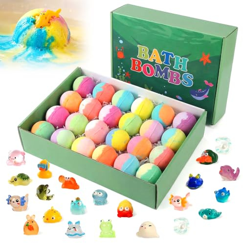 24 Stück Badebomben mit überraschung,Badebomben für Kinder,Bunter Blasenbad Fizz,Handgefertigte Natürliche und Organische Schaumbadebomben Geschenke für frauen (24 Stück/Schachtel*1)