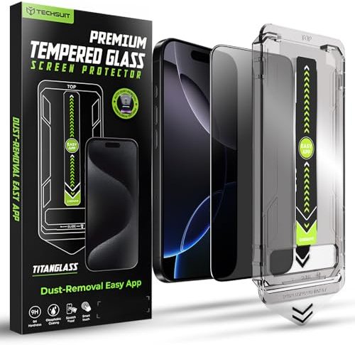Techsuit Blickschutzfolie für iPhone 16 Pro Max Gehärtetes Glas mit Vollständige Abdeckung, HD Klarheit, Stoßschutz, Anti Spy Beschichtung, TitanGlass FullCover Privacy