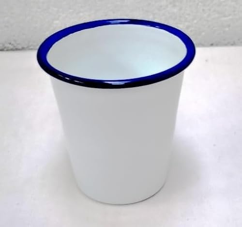 Vintage Gourmet The Enamel Tumbler, White and Blue, 9cm, 310ml, Oven Safe, Retro Style, for French Fries and Catering Use |Bathroom| Can be Used for Food Use French Fries,Bread Sticks (6)