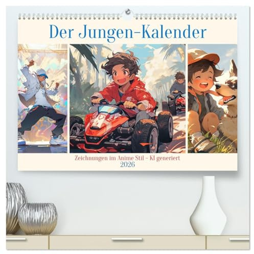 Der Jungen-Kalender (hochwertiger Premium Wandkalender 2026 DIN A2 quer), Kunstdruck in Hochglanz: Coole Zeichnungen im Anime Stil - KI generiert (CALVENDO Menschen)