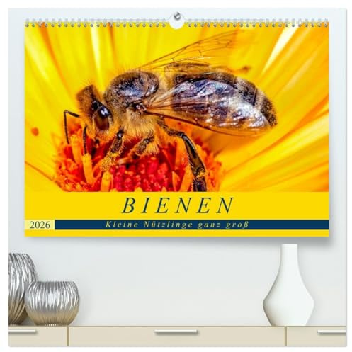 BIENEN - Kleine Nützlinge ganz groß (hochwertiger Premium Wandkalender 2026 DIN A2 quer), Kunstdruck in Hochglanz: Natürliche Makro-Momentaufnahmen in freier Natur (CALVENDO Tiere)