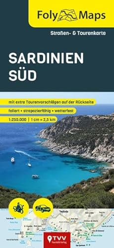 FolyMaps Sardinien Süd: Straßen- und Tourenkarte 1:250 000