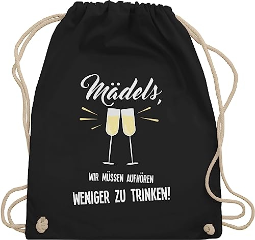 Turnbeutel Rucksack - Sprüche Statement - Mädels Wir müssen aufhören weniger zu trinken - Unisize - Schwarz - malle accessories brauttaschen jga sauf beutel damen junggesellinnenabschied outfit
