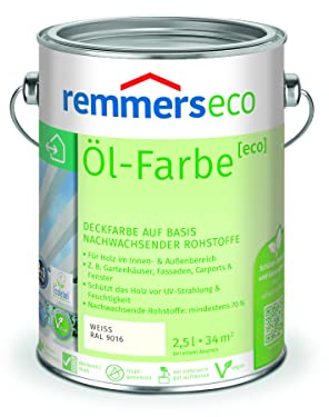 Remmers Vernice ad olio eco bianc (RAL 9016), 2,5 litri, pittura ecologica a base d'acqua per legno all'interno e all'esterno, 3 vernici ecologiche in uno, fondo isolante e intermedio e finitura