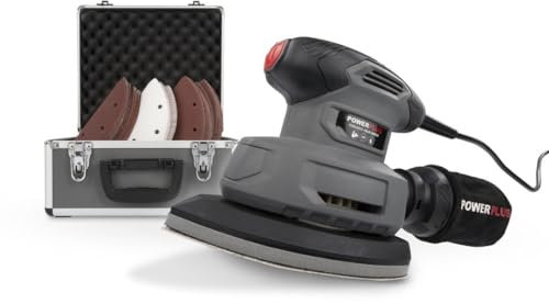 Powerplus Elektro-Handschleifer POWESET5-140 W Multischleifer, 100 Blatt Schleifpapier, Staubsaugerbeutel, Aufbewahrungskoffer - Schleifen Holz & Keramik - Trockenbau Wand Hand Schleifer