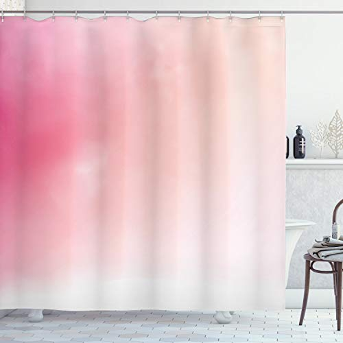ABAKUHAUS Rosa Duschvorhang, Verschwommene Farben Fantasy, Stoffliches Gewebe Badezimmerdekorationsset mit Haken, 175 x 240 cm, Pfirsich Weiß Rosa