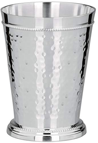 versilberter Schnapsbecher Ø 8.5 cm - großer Silberbecher gehämmertes Design - 11 cm hoher silberner Trinkbecher ideal für Partys, Feiern, Hochzeiten, Jubiläen oder Silvester