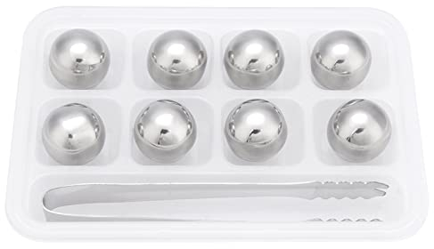Zerodis Whiskey Ice Chiller Stones Stainless Steel Ice Spheres Reusable Wine Whiskey Drinking Stones with Freezing Storage Tray and Tongs for Beer Wine Cooling(Ball)