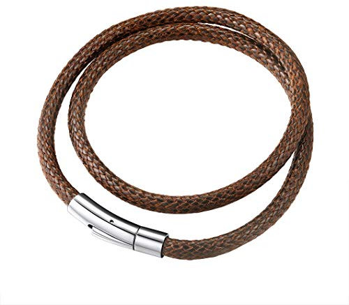 Richsteel Waterproof Braided Rope Bracelet Brown Pu Leather Mens Bracelets Jewellery For Men 20cm