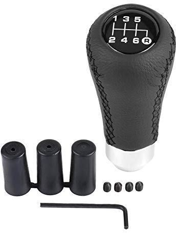 Qiilu Auto 6 Gang Schaltknauf, Fahrzeug Universal PU Schalthebel mit 3 Schläuchen(Black) schaltknauf 6 gang