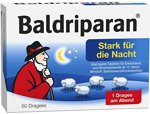 Baldriparan Stark für die Nacht – Pflanzliches Arzneimittel mit hoch dosiertem Baldrianwurzel-Trockenextrakt – Bewährte Dragees bei nervös bedingten Schlafstörungen – 60 Dragees