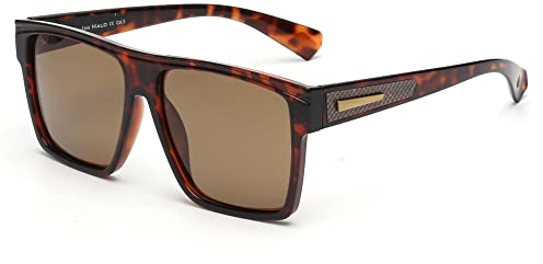 JIM HALO Retro polarisierte Sonnenbrille Männer Frauen Flat Top Square Brille (Schildkrötenrahmen/polarisierte braune Linse)
