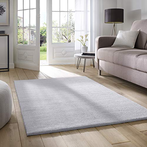 Taracarpet Supersoft kurzflor Teppich Fiona Wohnzimmer Schlafzimmer Kinderzimmer Flur Läufer waschbar rutschfest Uni grau 140x200 cm