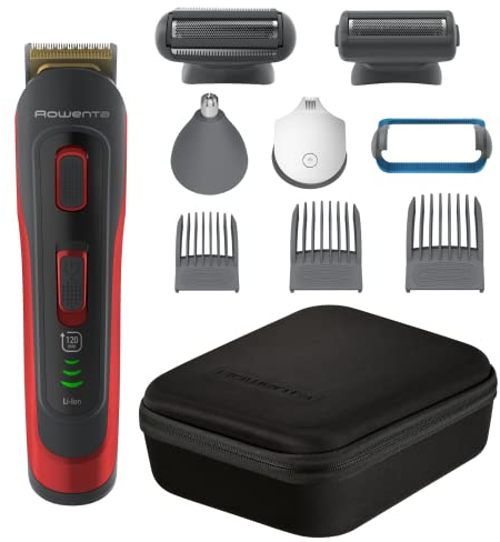 Rowenta Selectium Style Rojo TN9440 Multiaccesorios 10 en 1, Cuchillas autoafilables titanio para cabello y barba, afeitadora corporal, uso inalámbrico, autonomía de 120 min, resistentes al agua