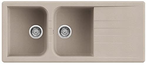 Quareco Prime 116 Lavello da Incasso Granito Avena 116x50 2 Vasche con Gocciolatoio QLP116AV
