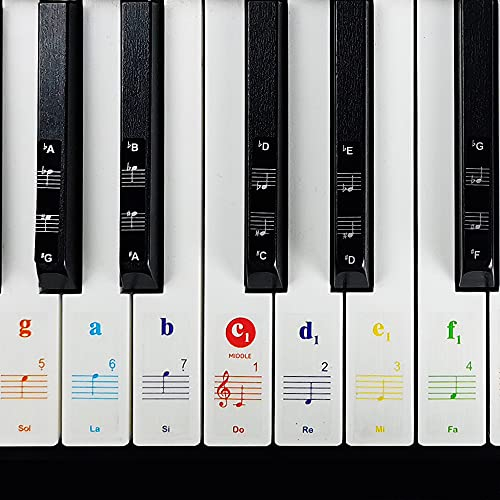 Imelod Keyboard oder Piano Sticker für 49/61/76/88 Key, Piano und Keyboard Music Note Full Set Stickers für weiße und schwarze Tasten, transparent und abnehmbar, perfekt für Kinder und Anfänger (bunt)