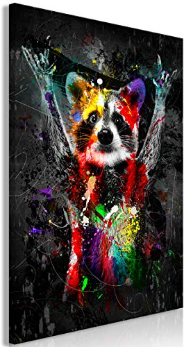 decomonkey Akustikbild Tiere Abstrakt 60x90 cm 1 Teilig Leinwand Modern Bilder Wandbilder XXL Schallschlucker Schallschutz Akustikdämmung Wandbild Deko Leise Waschbär schwarz bunt