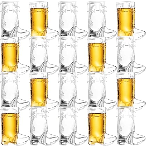 JoyServe Cowboy Boot Shot Glasses, (Bulk Pack of 24) Mini Reusable and Disposable Clear Plastic Shot Glass Cups for Themed Birthday Parties Decorations and Cowboy Bachelorette Party Favors, Holds 1-Oz