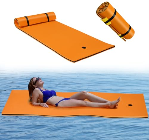 COSTWAY Flotador de Agua, Estera Flotante de Espuma XPE de 3 Capas,Resistente al Desgarro con Dispositivo para Recreación y Relajación en el Agua, para Mar, Lago, Piscina (220 x 90 cm, Naranja)