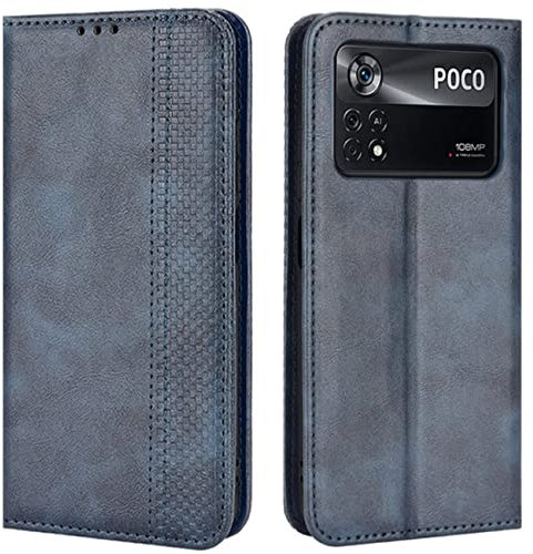 HualuBro Etui Coque pour Xiaomi Poco X4 Pro 5G, Etui Housse en Cuir de Protection Portefeuille Magnétique Antichoc Flip Cover Case pour Xiaomi Poco X4 Pro 5G Coque (Bleu)