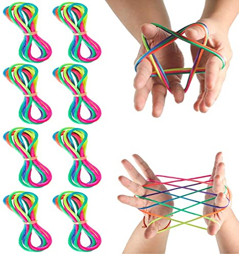 mciskin 8-Pack Cat Cradle String Fingering Toy Supplies Rainbow Color Cat Cradle String Games Chinese Finger Elastic String Fingertip Toys Desk Toys