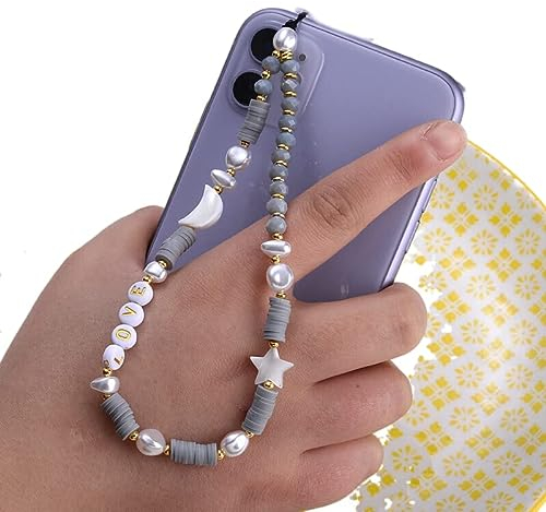 PTNKUIIY Handykette Perlen Bunt Handyanhänger, Böhmische Anti-Verlorene Handykette Mond Stern Telefon Anhänger Perlen Telefon Kette Strap Perlenkette Handy Charm Schlüsselanhänger Dekoration