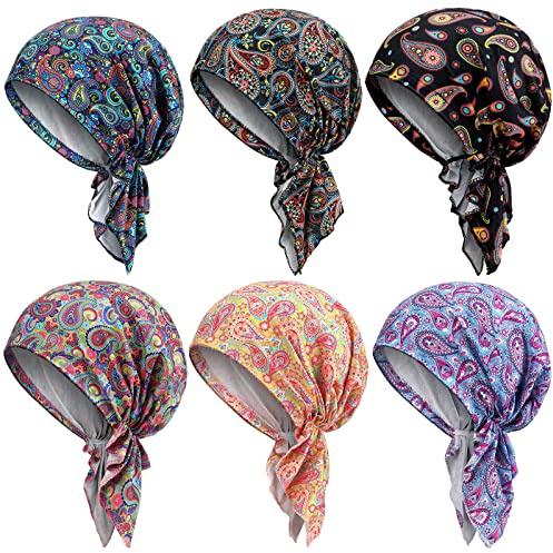 Geyoga 6 Pcs Women Cotton Hat Turban Beanie, Pretied Headwraps Headwear Scarves Beanies Covers Stretch Sleep Turban Hat