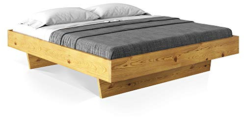 moebel-eins CURBY Massivholzbett Doppelbett Wangenbett ohne Kopfteil aus massiver Thermo -Fichte, hochwertige Verarbeitung, einfacher Aufbau, Made in Germany, 120 x 200 cm, Natur